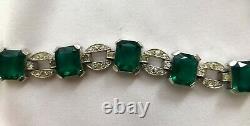 1930's Alfred Philippe TRIFARI Faux Emerald & Rhinestone Art Deco BRACELET