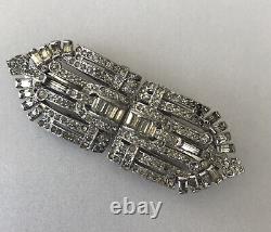 1930s CROWN TRIFARI ALFRED PHILIPPE Rhinestone Clip Brooch Pat 2050804 RHODIUM