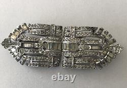 1930s CROWN TRIFARI ALFRED PHILIPPE Rhinestone Clip Brooch Pat 2050804 RHODIUM