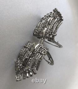 1930s CROWN TRIFARI ALFRED PHILIPPE Rhinestone Clip Brooch Pat 2050804 RHODIUM