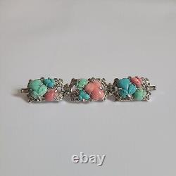 1930s Trifari KTF Tutti Frutti fruit salad bar pin Art Deco blue green pink pear