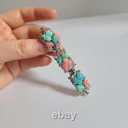 1930s Trifari KTF Tutti Frutti fruit salad bar pin Art Deco blue green pink pear