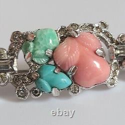 1930s Trifari KTF Tutti Frutti fruit salad bar pin Art Deco blue green pink pear