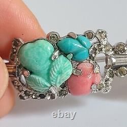 1930s Trifari KTF Tutti Frutti fruit salad bar pin Art Deco blue green pink pear