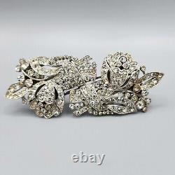 1938 Crown Trifari Alfred Philippe Bellflower Crystal Pave Clip-Mate Dress Clips