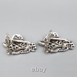 1938 Crown Trifari Alfred Philippe Bellflower Crystal Pave Clip-Mate Dress Clips