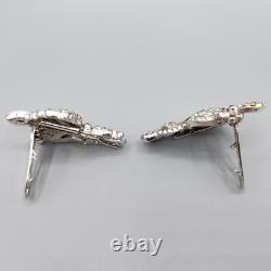 1938 Crown Trifari Alfred Philippe Bellflower Crystal Pave Clip-Mate Dress Clips
