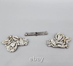 1938 Crown Trifari Alfred Philippe Bellflower Crystal Pave Clip-Mate Dress Clips