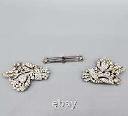 1938 Crown Trifari Alfred Philippe Bellflower Crystal Pave Clip-Mate Dress Clips