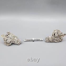 1938 Crown Trifari Alfred Philippe Bellflower Crystal Pave Clip-Mate Dress Clips