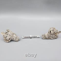 1938 Crown Trifari Alfred Philippe Bellflower Crystal Pave Clip-Mate Dress Clips