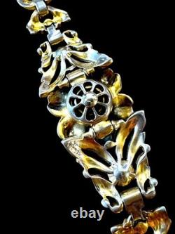 1939 Crown Trifari Alfred Philippe'regence' Rhinestone Floral Trembler Bracelet