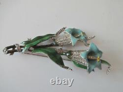 1940 Crown Trifari Alfred Philippe Rhinestone Fur Clip Flowers Pin Brooch RARE