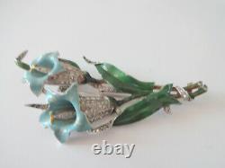 1940 Crown Trifari Alfred Philippe Rhinestone Fur Clip Flowers Pin Brooch RARE