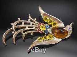 1940 Crown Trifari Jelly Belly Lyre Bird Sterling Brooch Alfred Philippe Signed