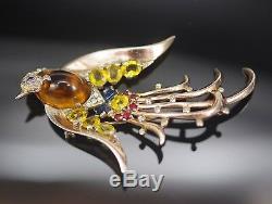 1940 Crown Trifari Jelly Belly Lyre Bird Sterling Brooch Alfred Philippe Signed