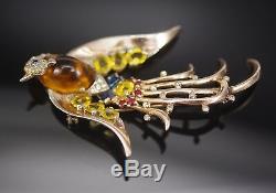 1940 Crown Trifari Jelly Belly Lyre Bird Sterling Brooch Alfred Philippe Signed