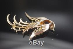 1940 Crown Trifari Jelly Belly Lyre Bird Sterling Brooch Alfred Philippe Signed