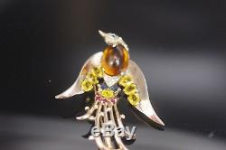 1940 Crown Trifari Jelly Belly Lyre Bird Sterling Brooch Alfred Philippe Signed