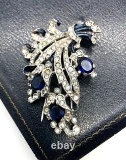 1940 Trifari Alfred Philippe Pave Enamel Blue Crystals Flowers Bouquet Fur Clip