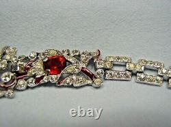 1940 Trifari Alfred Philippe Red Enamel/ruby Red/clear Pave Rhinestone Bracelet