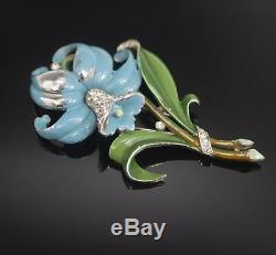 1940 Trifari Orchid Lily Enamel And Rhinestones Fur Clip Alfred Philippe