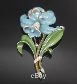 1940 Trifari Orchid Lily Enamel And Rhinestones Fur Clip Alfred Philippe