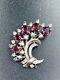 1940's 50's CROWN TRIFARI, ALFRED PHILIPPE Sterling Ruby Rhinestone Floral Pin