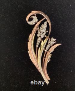 1940's Alfred Philippe Large Crown Trifari Floral Spray Rhinestone Brooch