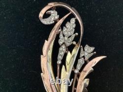 1940's Alfred Philippe Large Crown Trifari Floral Spray Rhinestone Brooch