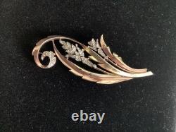 1940's Alfred Philippe Large Crown Trifari Floral Spray Rhinestone Brooch