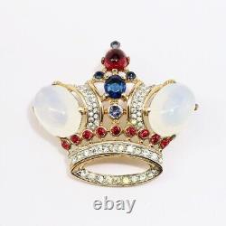 1940's Alfred Philippe Trifari Sterling & Rhinestone Jelly Belly Crown Brooch