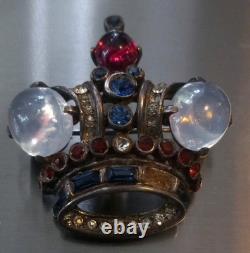 1940's Alfred Philippe Trifari Sterling & Rhinestone Jelly Belly Crown Brooch