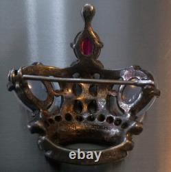 1940's Alfred Philippe Trifari Sterling & Rhinestone Jelly Belly Crown Brooch