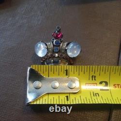 1940's Alfred Philippe Trifari Sterling & Rhinestone Jelly Belly Crown Brooch
