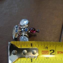 1940's Alfred Philippe Trifari Sterling & Rhinestone Jelly Belly Crown Brooch