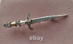 1940's CROWN TRIFARI STERLING RHINESTONE SWORD PIN ALFRED PHILIPPE