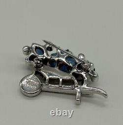 1940's Crown Trifari ALFRED PHILIPPE Navy BLUE Glass Flower Wheelbarrow BROOCH