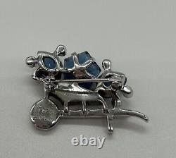 1940's Crown Trifari ALFRED PHILIPPE Navy BLUE Glass Flower Wheelbarrow BROOCH