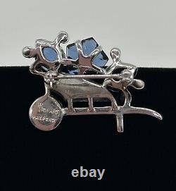 1940's Crown Trifari ALFRED PHILIPPE Navy BLUE Glass Flower Wheelbarrow BROOCH