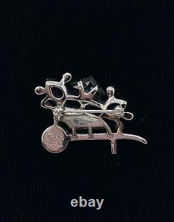 1940's Crown Trifari ALFRED PHILIPPE Navy BLUE Glass Flower Wheelbarrow BROOCH