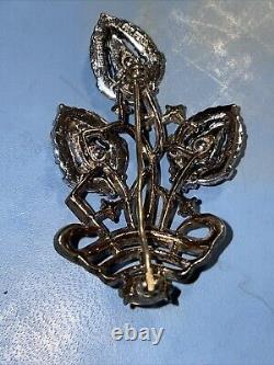 1940's Crown Trifari Alfred Philippe Rhinestone Flower Basket Brooch Pin