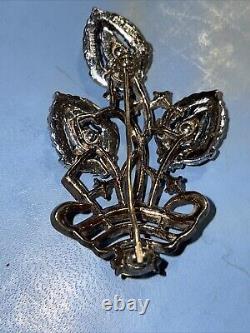 1940's Crown Trifari Alfred Philippe Rhinestone Flower Basket Brooch Pin