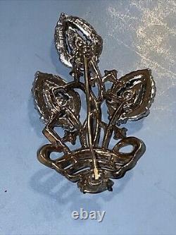 1940's Crown Trifari Alfred Philippe Rhinestone Flower Basket Brooch Pin