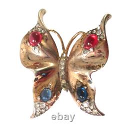 1940's Crown Trifari Alfred Philippe Sterling Rhinestone Butterfly Pin 1-11/16