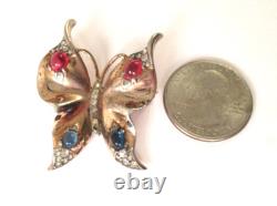 1940's Crown Trifari Alfred Philippe Sterling Rhinestone Butterfly Pin 1-11/16