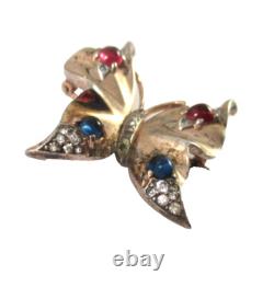 1940's Crown Trifari Alfred Philippe Sterling Rhinestone Butterfly Pin 1-11/16