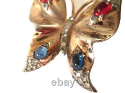 1940's Crown Trifari Alfred Philippe Sterling Rhinestone Butterfly Pin 1-11/16