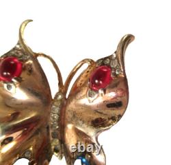 1940's Crown Trifari Alfred Philippe Sterling Rhinestone Butterfly Pin 1-11/16