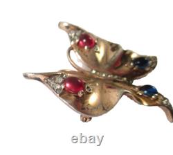 1940's Crown Trifari Alfred Philippe Sterling Rhinestone Butterfly Pin 1-11/16